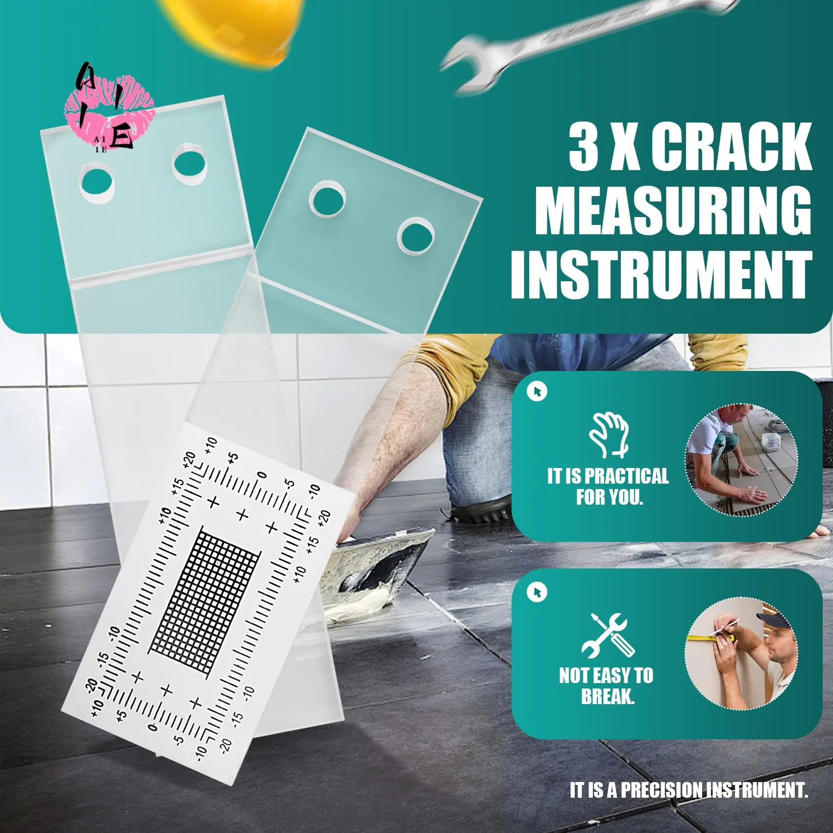 

A11E-Crack Monitoring Record, 3Pcs Crack Measurement Tool, Crack Width Gauge, Clear Acrylic Corner Crack Comparison Caliper Dura