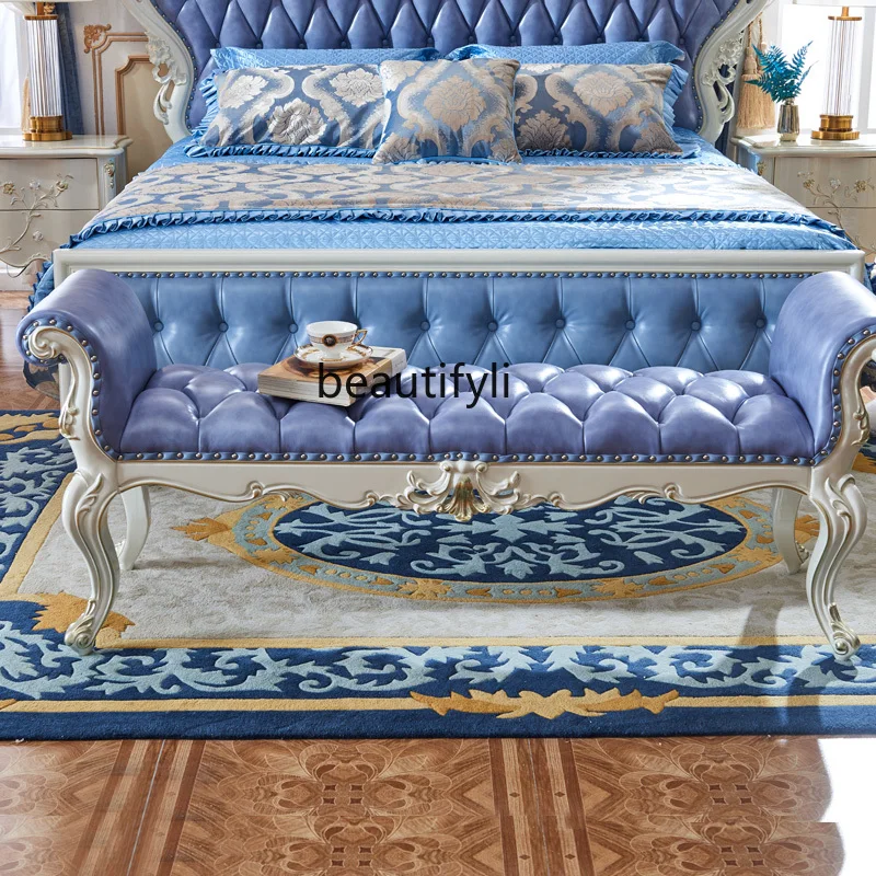 

All solid wood European bedside stool bedroom shoe changing stool carved leather princess stool