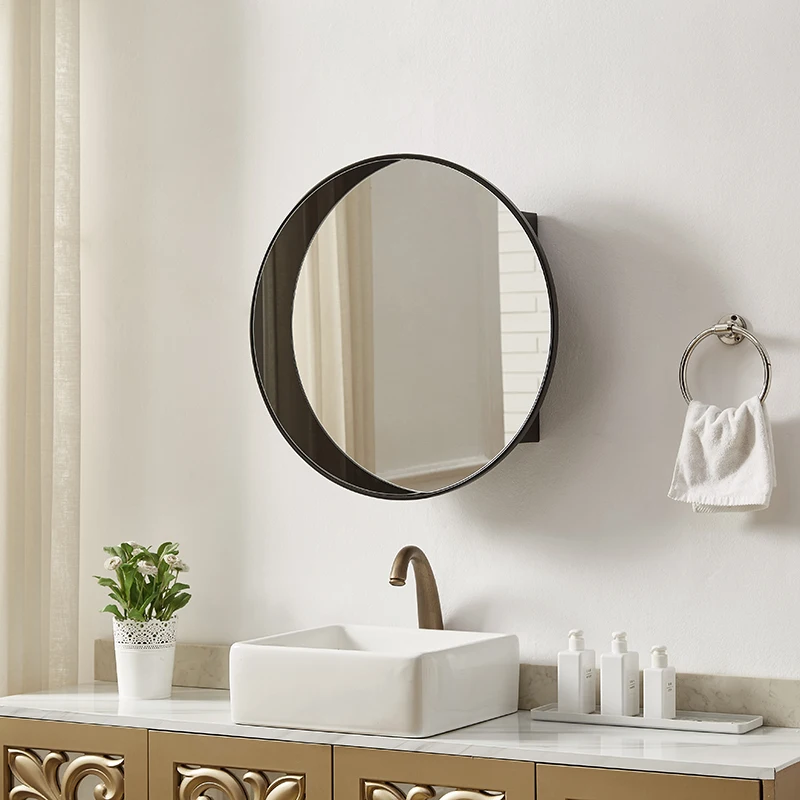 Smart Mirror Cabinet Wall Mounted Bathroom Mirror Washbasin Bathroom Black Circular Nordic Light Luxury Customization 면도거울 전신 거울