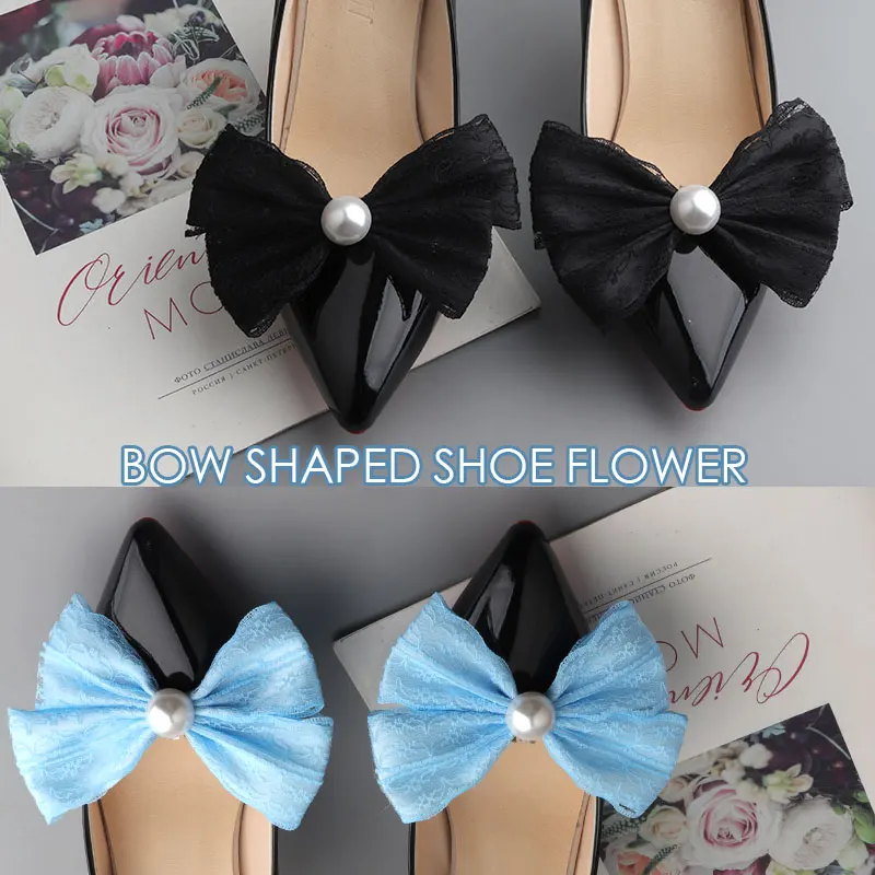 Pearl lace bow shoe clip, high heels accessory shoe flower,d