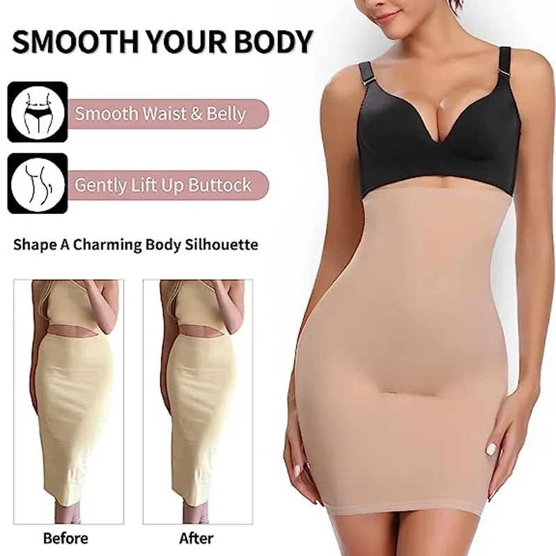 Women Half Slips for Under Dresses High Waist Underskirt Seamless Skirt Tummy Control Body Shaper Butt Lifter Slimming Underwear