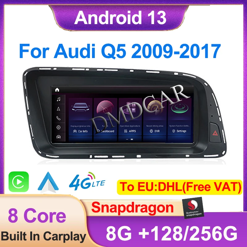 Factory price 8G+256G Qualcomm Android 13 For Audi Q5 2009 -2017 Car Multimedia Video Player Apple Carplay Stereo GPS Navigation