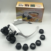 10X 15X 20X 25X 2LED Magnifying Glass with Light Double Eye Loupe Head Wearing Head-Mounted Repair Jeweler Watch Clock Magnifier