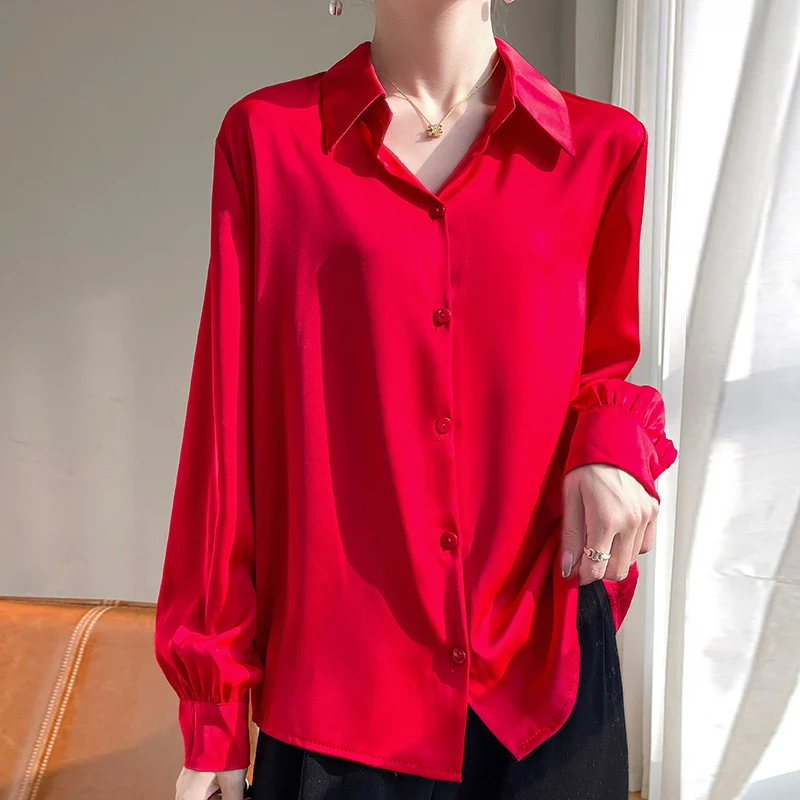 Camisa de manga larga para mujer, chaqueta de protección solar de tela de seda de acetato, primavera y otoño, novedad de 2024, S Li7023