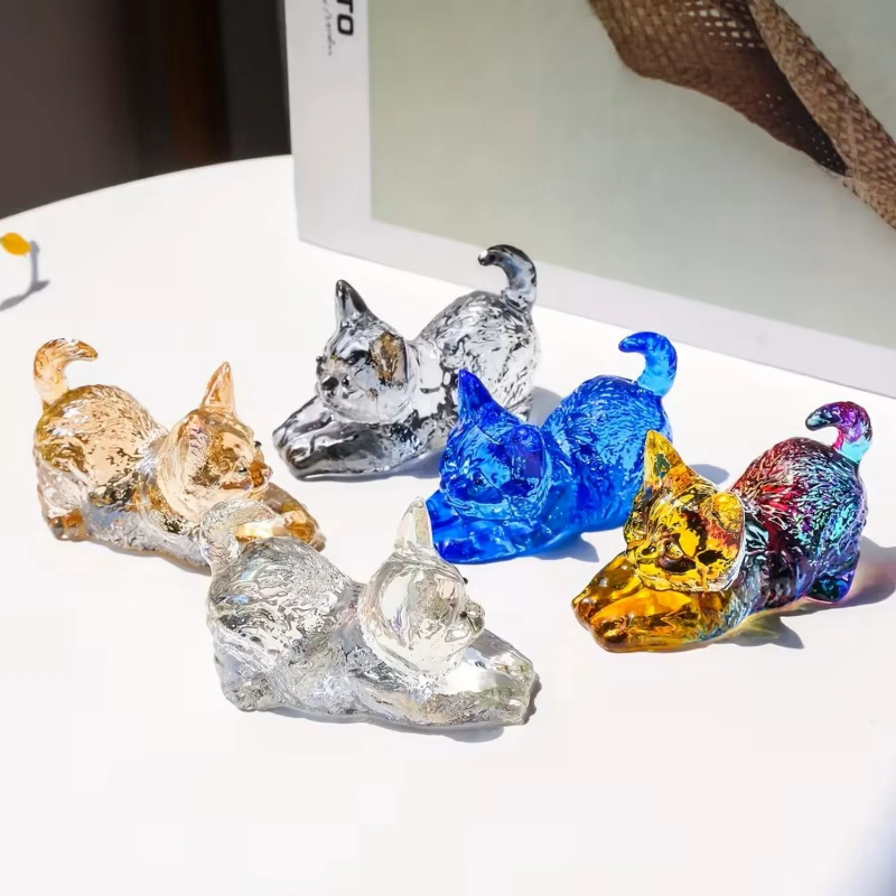 Crystal Glass Lying Cat Ornament Cute Desk Decor for Home/Cafe, Perfect Gift for Birthday, Valentine's, Christmas, Halloween