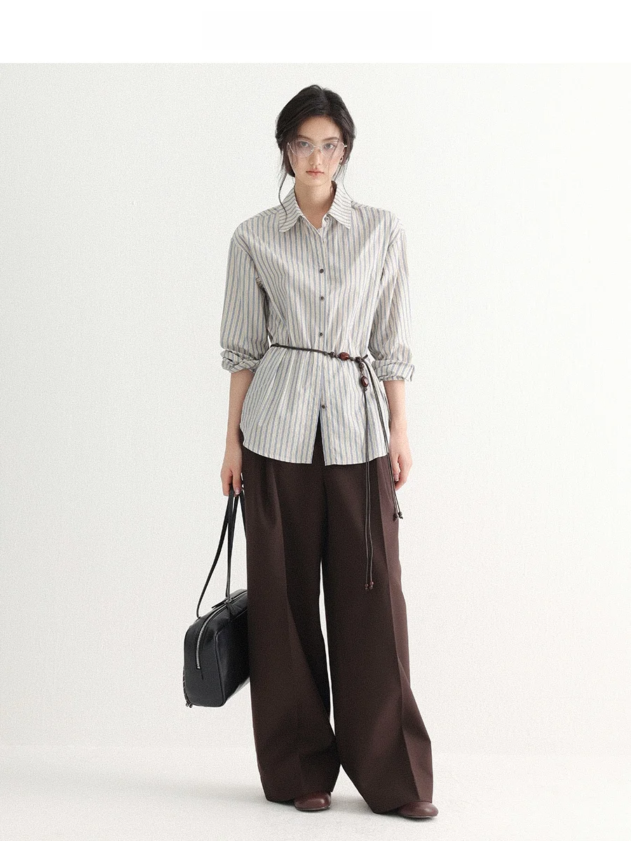 

Женская хлопковая рубашка CHACHASTU с отложным воротником, в полоску, с длинным рукавом, приталенная, осенне-зимняя верхняя одежда