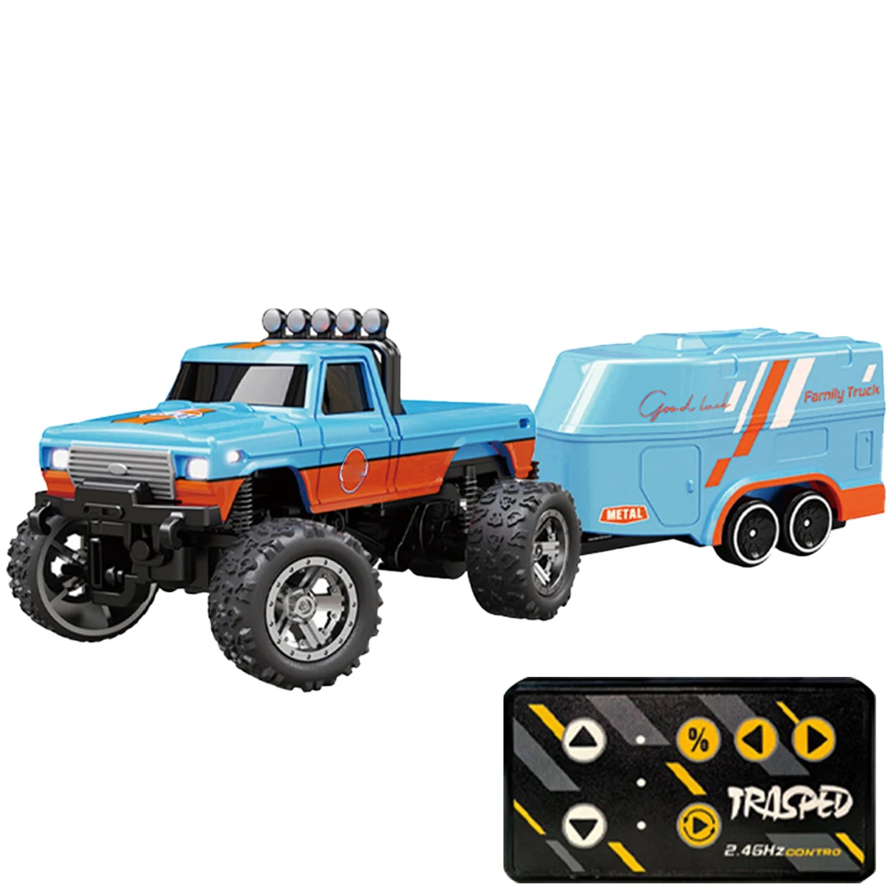 Mini-Offroad-Kletterauto mit Lichtern und Anhänger, All-Terrain-Offroad-LKW, Spielzeug, Maßstab 1:64, 2,4 GHz, Fernbedienung für Kindergeschenke