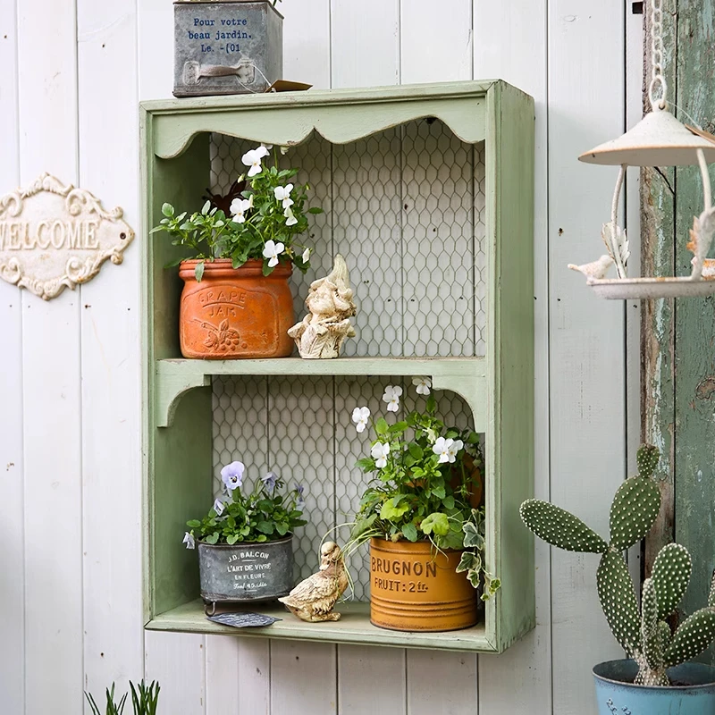 

Solid Wood Wall Cabinet Multi-Layer Flowerpot Storage Rack Vintage Coffee Shop Decor Simple Gardening Organizer for Outdoor Use