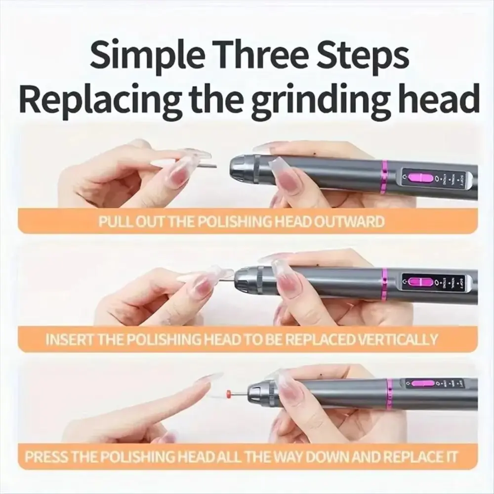 Taladro eléctrico de uñas de alta velocidad, equipo de molino de manicura portátil profesional, eliminación de piel muerta de 3 engranajes