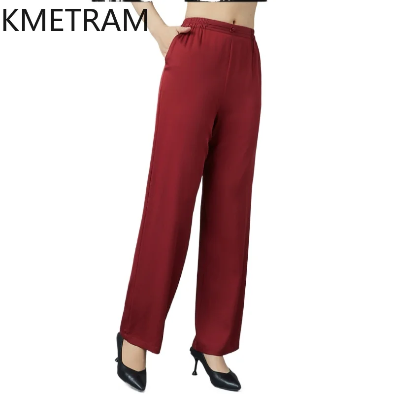 

KMETRAM 90% Mulberry Silk Pants Women Casual Baggy Pants Real Silk Summer Straight-leg Trousers 2026 Woman Clothing Pantalones