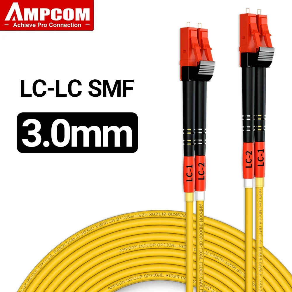 AMPCOM LC naar LC UPC glasvezel, singlemode duplex patchkabel SMF 9/125μm single mode bocht gevoelig 3,0 mm glasvezelkabel