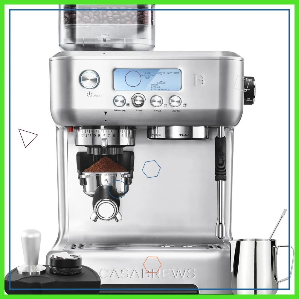 

Professional Espresso Machine with Grinder and Milk Frother, LCD Display for Barista-Quality Coffee at Home