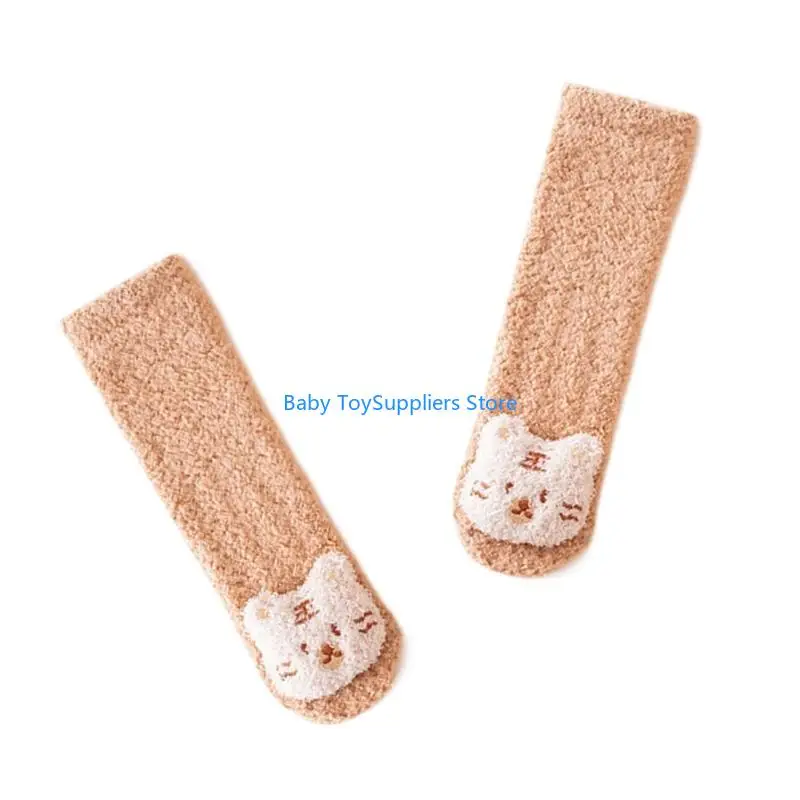 

R1WF Non Slip Cotton Socks Anti Skid Long Tube Socks with Cartoon Designs Thickened Non Slip Socks Bear Pattern Socks for Kid