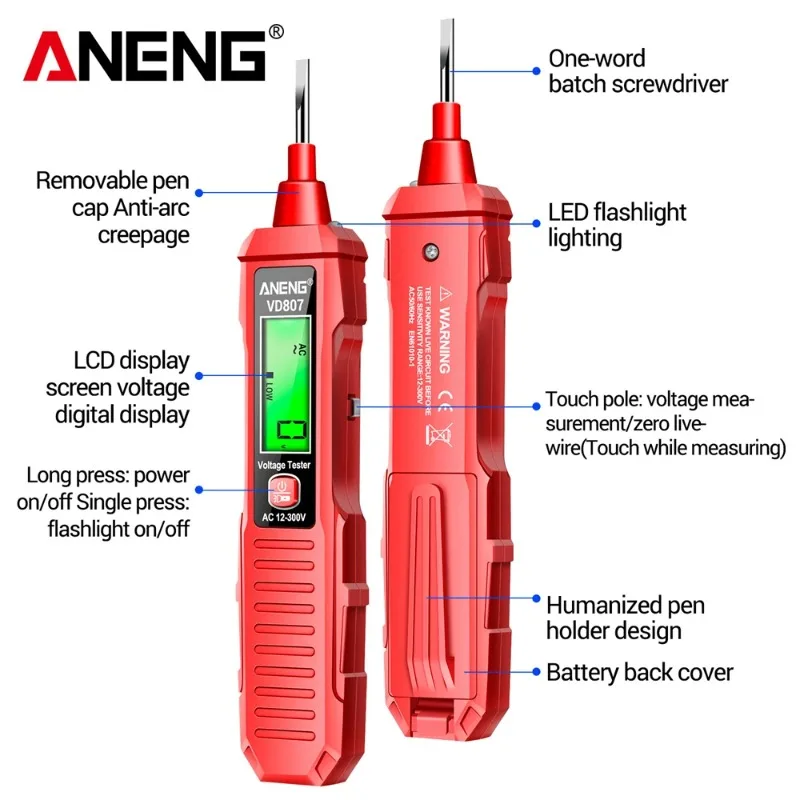 ANENG VD807 Induction Tester Pen LED Display Test Recognition NCV AC Voltage Breakpoint Detect Non-contact Zero Fire Wire Tools