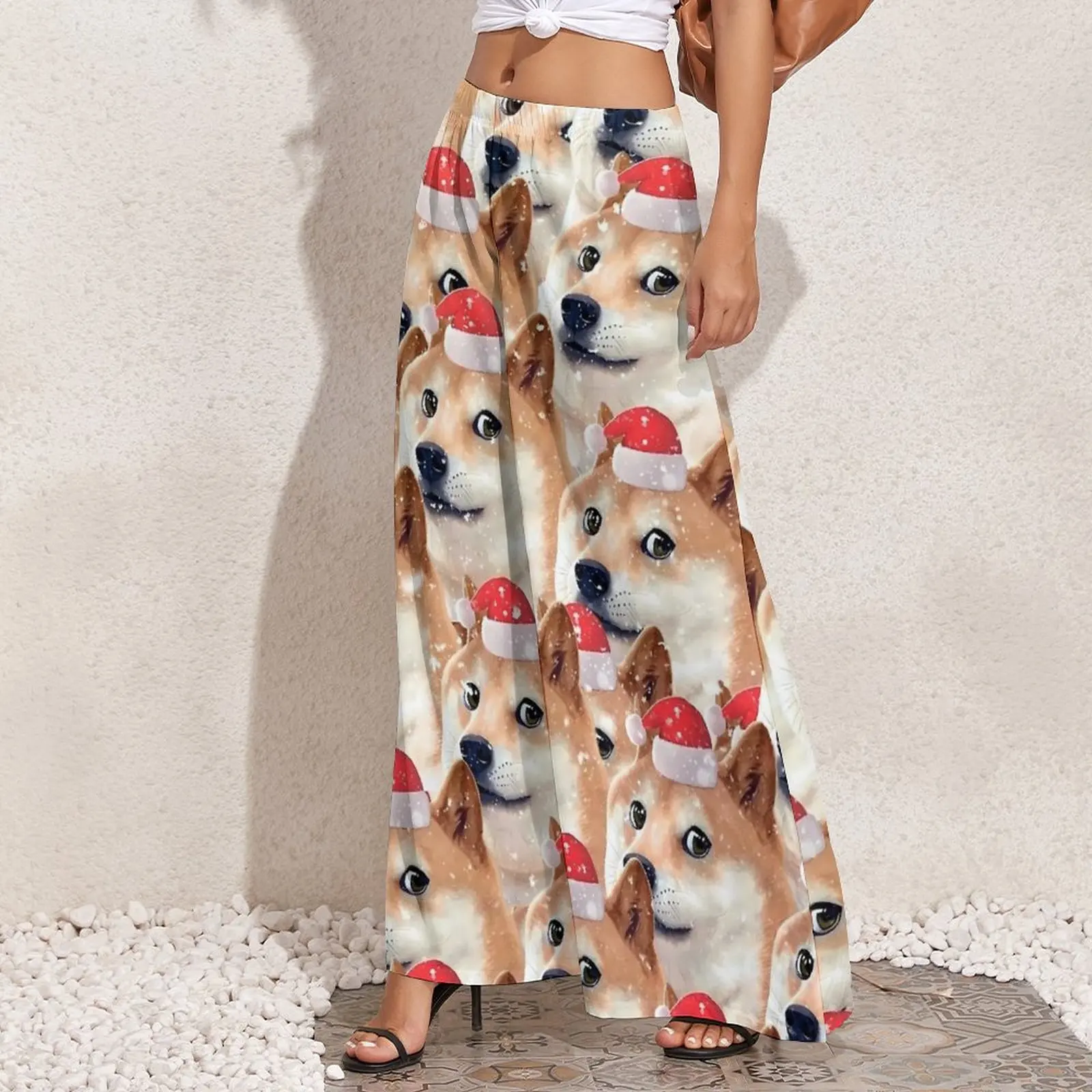 Shiba Meme pantalones mujer divertido perro moda coreana pantalones de talle alto clásico pantalones de pierna ancha regalo de cumpleaños