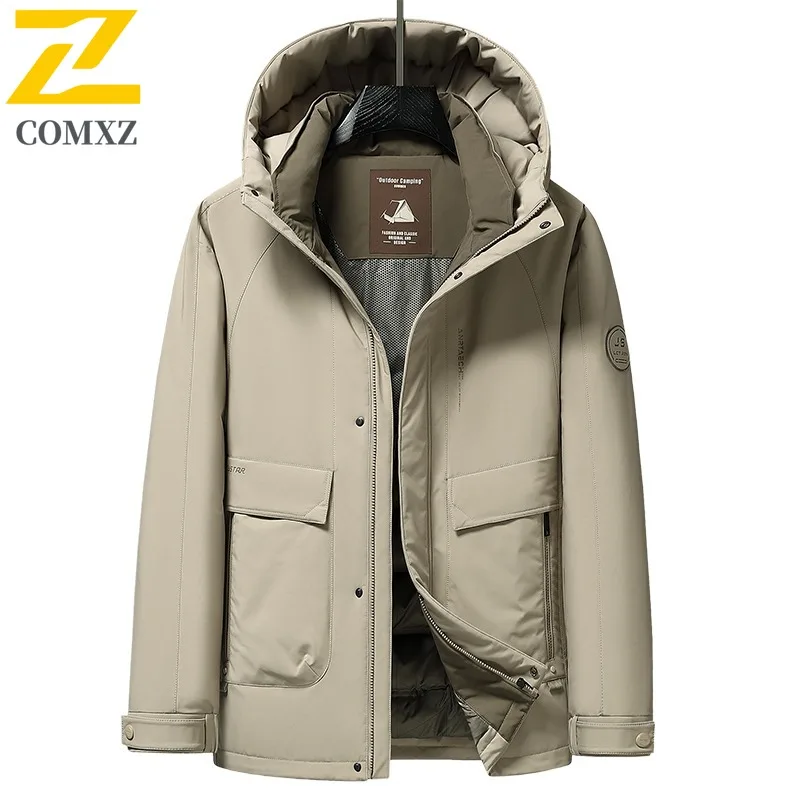 COMXZ-Chaqueta de plumón para hombre, abrigo informal con capucha para aventura al aire libre, resistente al frío, estilo callejero, prenda ligera de otoño e invierno