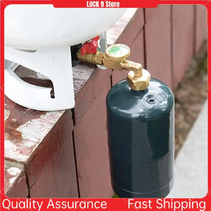 Brass Propane Tank Adapter With Propane Tank Gauge, 90 Degrees Refill Pressure Adapter With ON-Off Control Valve