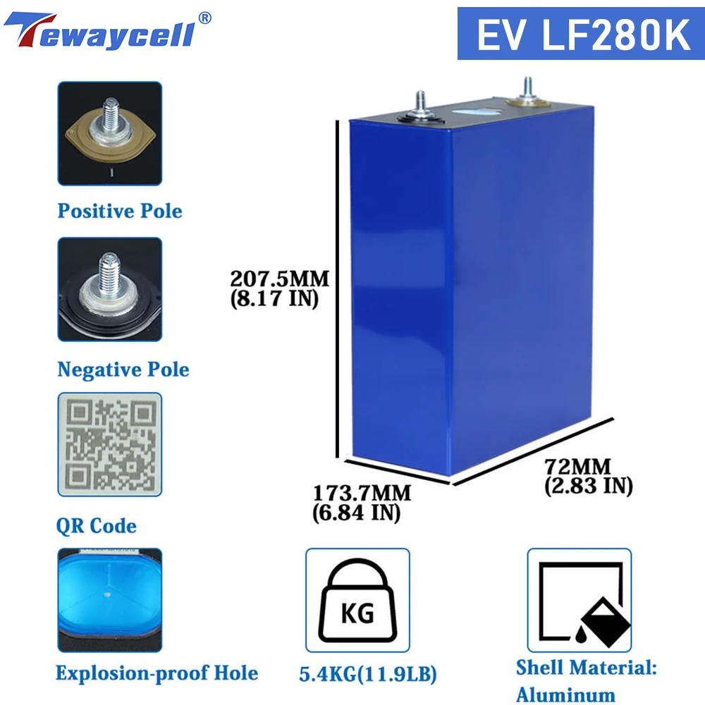 Tewaycell 등급 A LF280K 3.2V Lifepo4 충전식 배터리 8000 사이클 280Ah DIY 12V 24V 48V 리튬 이온 포스파 배터리 DDP 배송