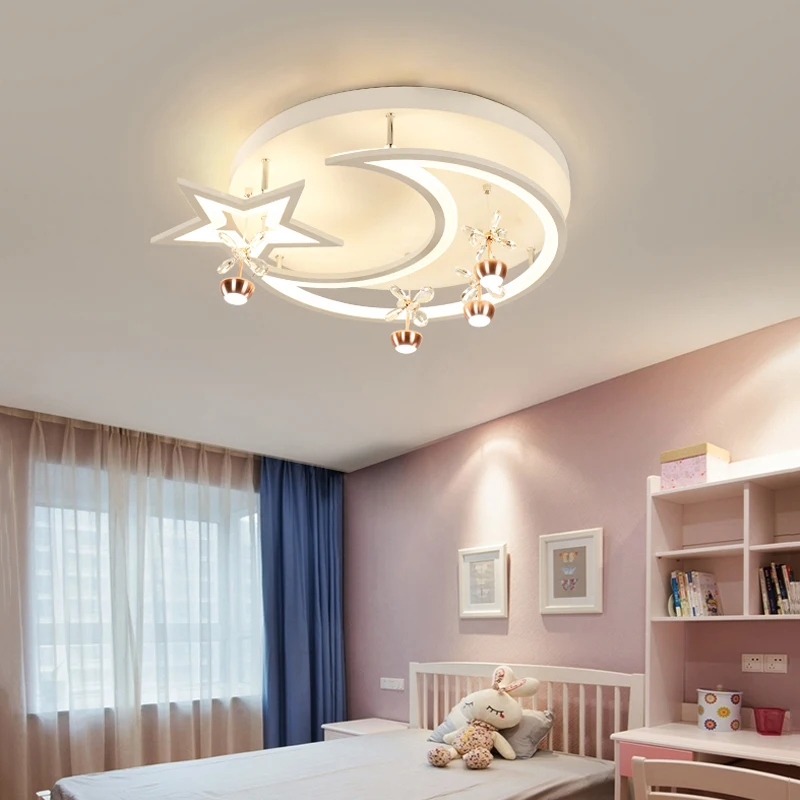 Stars And Moon Led Living Room Chandeliers Simple Modern Atmosphere Household Round Bedroom Ceiling Lamp Book Dining Room Lamp