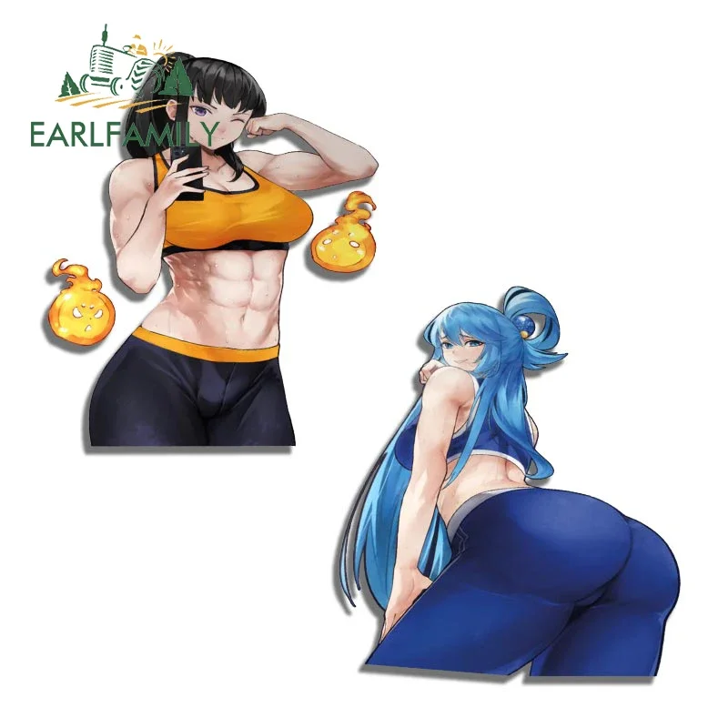 EARLFAMILY 13cm Attractive Aqua Conosuba Maki Fire Force Workout Car Stickers Creative Decals Waterproof Sunscreen Decor