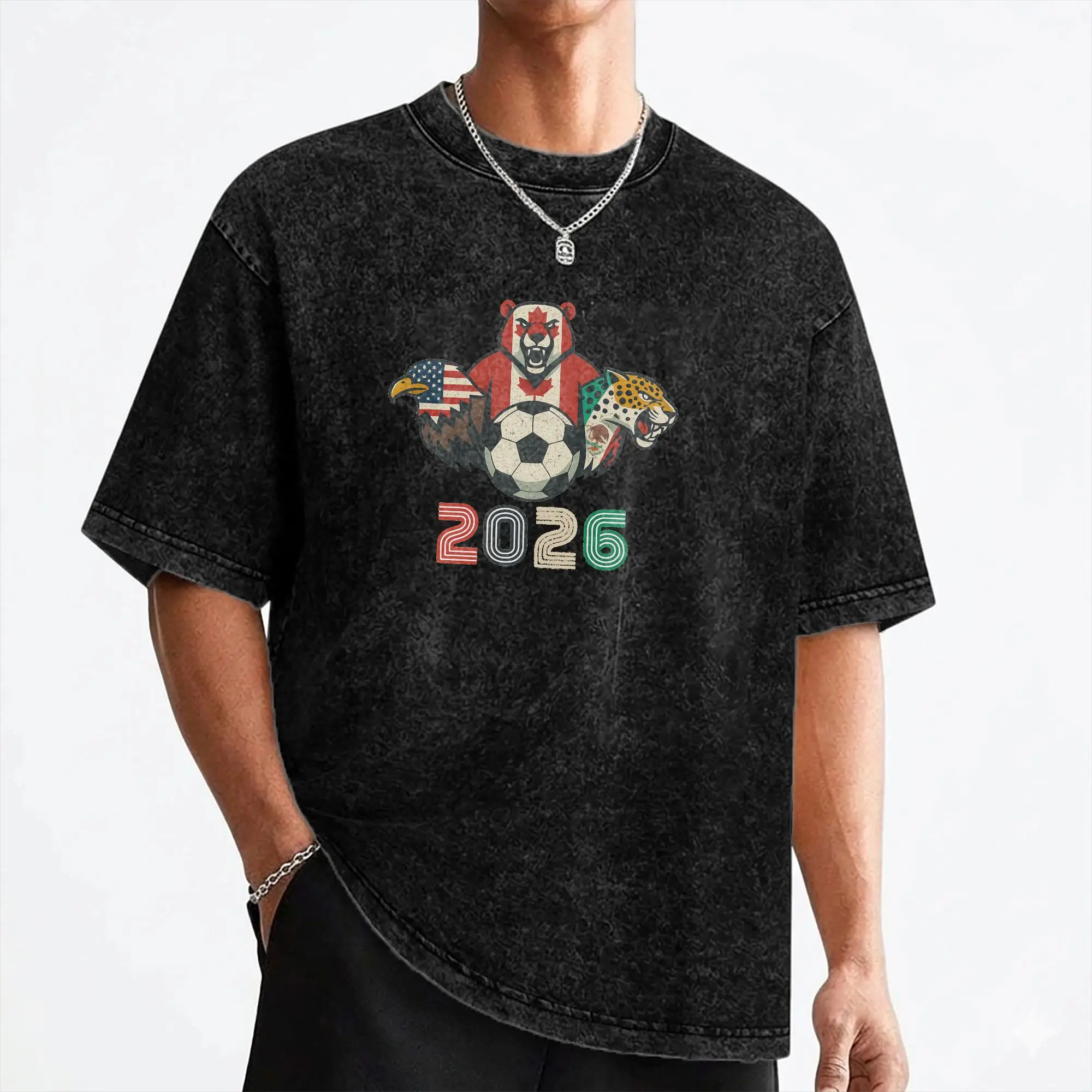Usa Canada Mexico Soccer 2026 T Shirts Washed Short Sleeve Street T-Shirt Football Match Retro Men Women Streetwear Graphic Tees