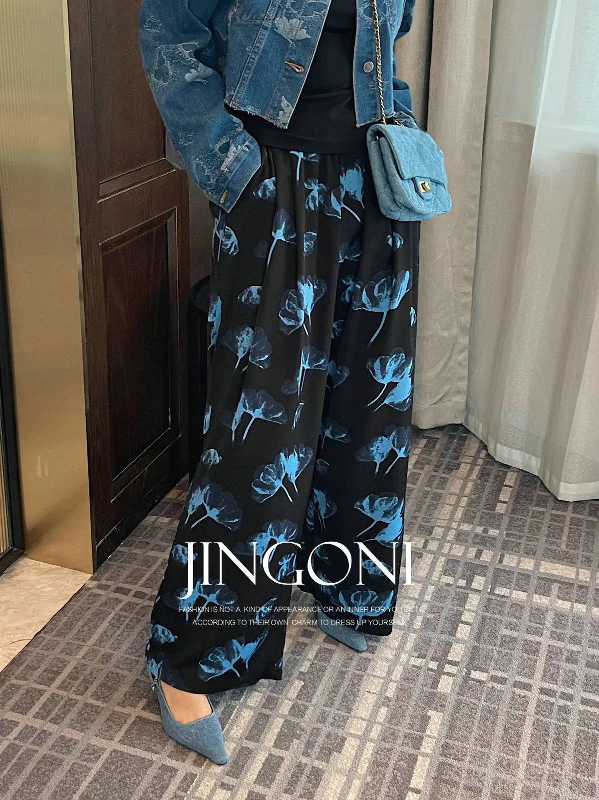 Floral Pants 2025 Woman Clothing Y2k Spring Korean Fashion Style Vintage Youthful Gothic High Waist Wide Trousers Streetwear New