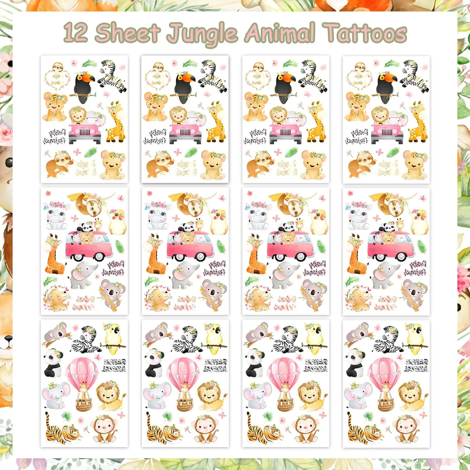 Jungle Temporary Tattoos 12 Sheets Tattoos Safari Animal Tattoos Party Favor Wild Animal Birthday Party Supplies Girl Boy Adults