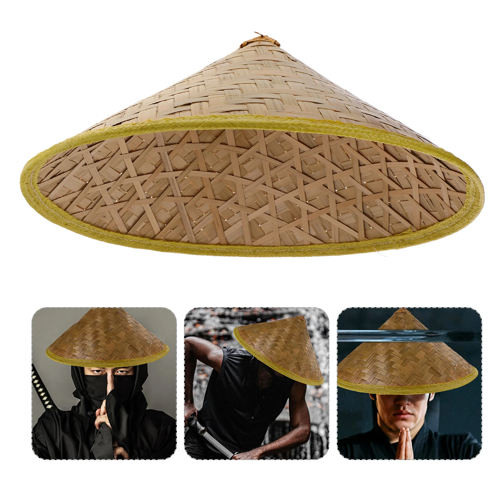 

Japanese Samurai Ninja Hat Bamboo Straw Conical Hat for Dance Stage Performance Cosplay Rice Farmer Traditional Accessories