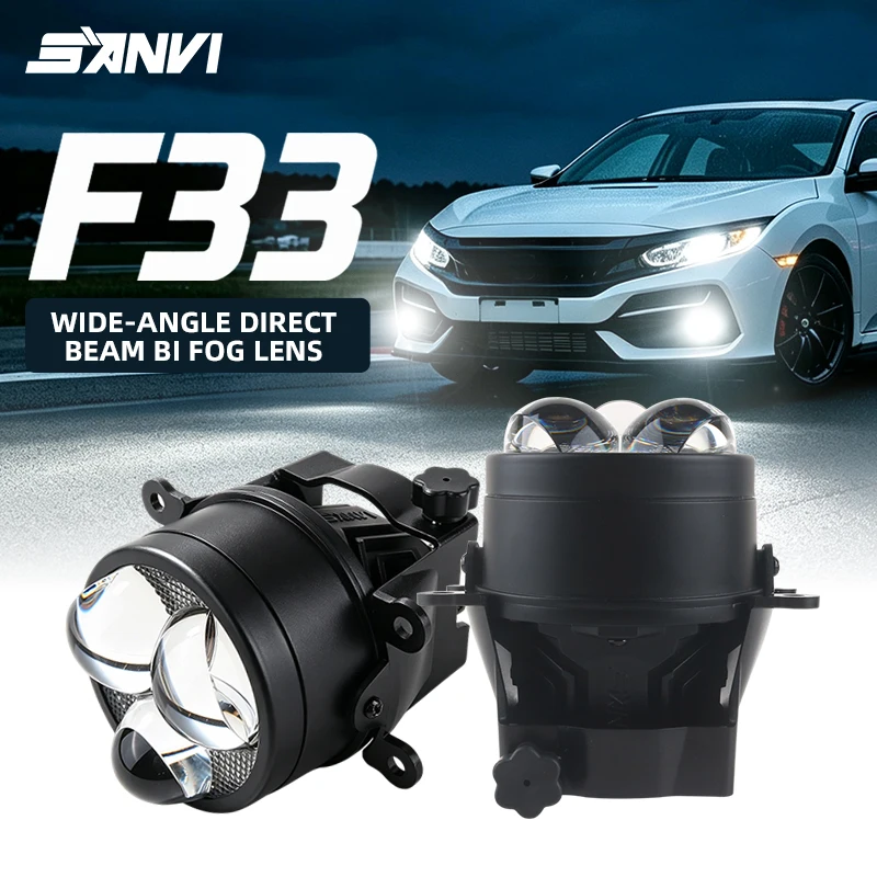 2026 SANVI Three-eyes Bi Led Fog Projector Lens for Car Driving Light 5500K Honda Suzuki Bi LED PTF Fog Lamp Auto Accessories