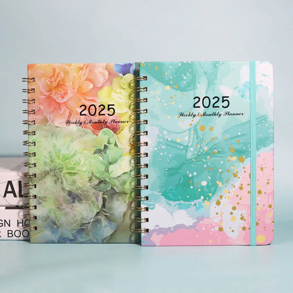 A5 2025 365 Days English Calendar Planner Notebook Weekly Goal Habit TrackerS Kawaii Agenda Planner Diary Schedules Organizer