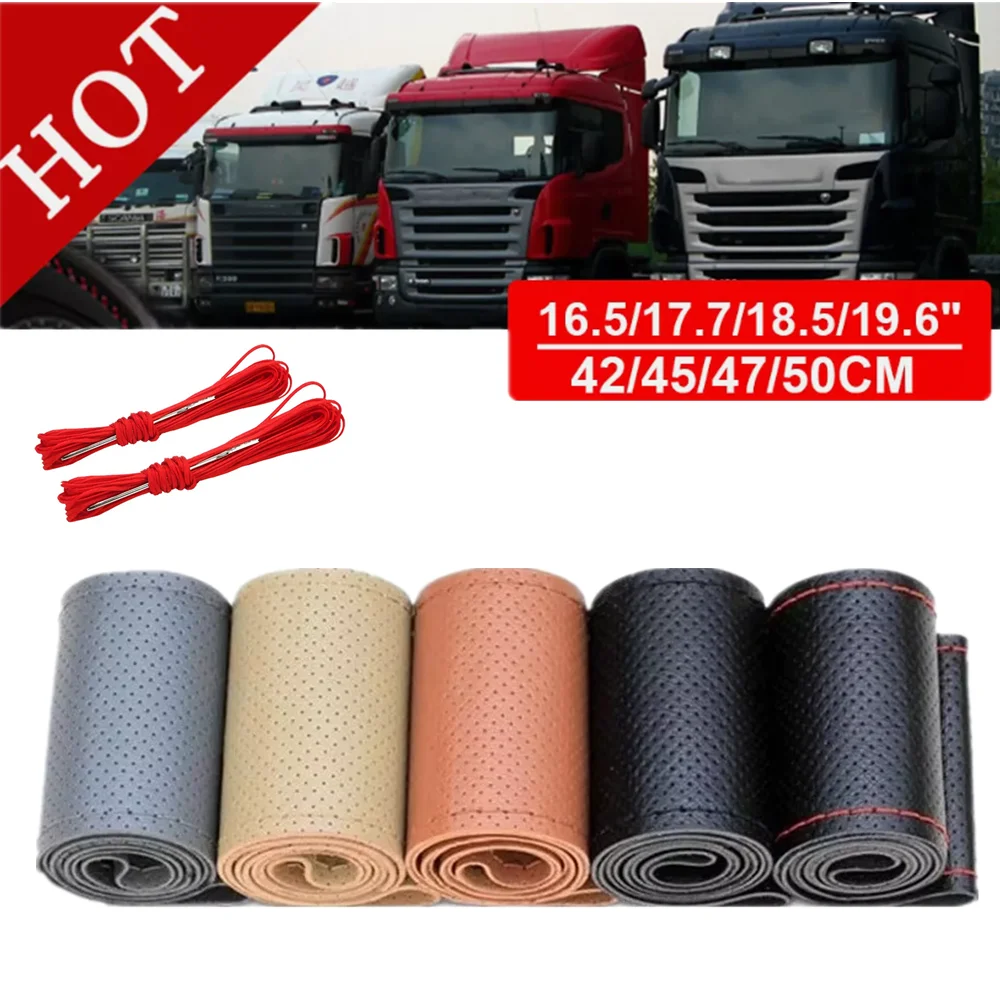 

45CM DIY Car Truck Leather Steering Wheel Cover With Needles and Thread 42/47/50CM Artificial Leather Braid Steering Wheel Car