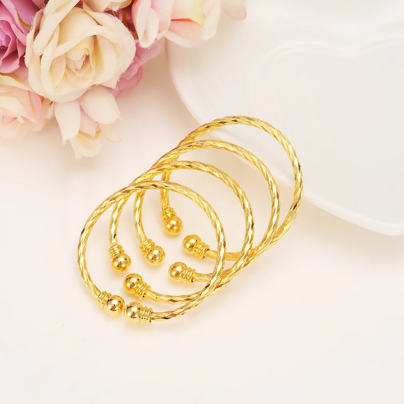 4pcs 24K Baby Bangles Gold Color Dubai Bangles Kids Bracelet Luxury Bracelet Gold anklet Bracelet Child Jewelry Birthday Gift