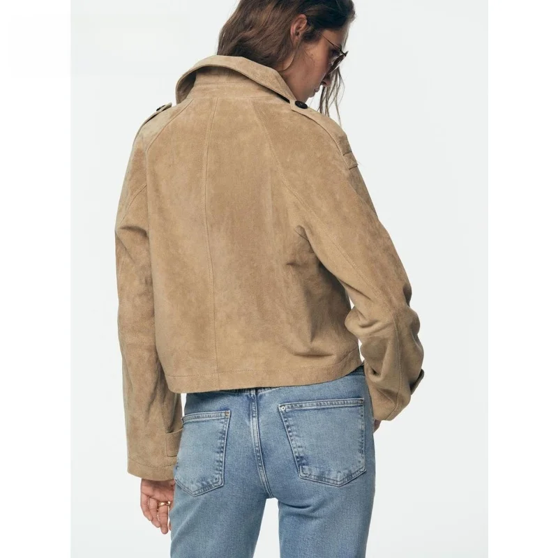 خريف جديد المرأة بولي Leather جلد طويل Sve Jaet معطف Sle سستة إغلاق الوجه طوق ort طول Faion ملابس خارجية 30257