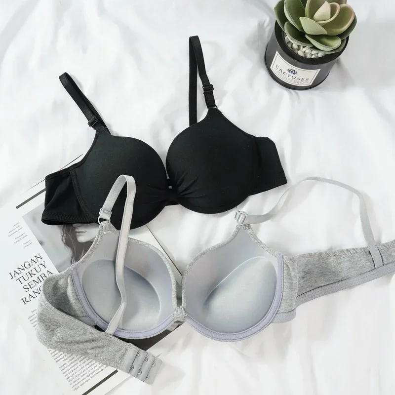 Sexy Push-up-BH mit tiefem V-Ausschnitt, aus Baumwolle, mit gerafftem Stoff, gepolstert, einfarbig, mit offenem Rücken und Bügel, verführerische Damenunterwäsche. – Detail 6