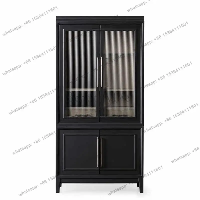 

French simple style solid wood dining side cabinet household living room wall glass door storage cabinet