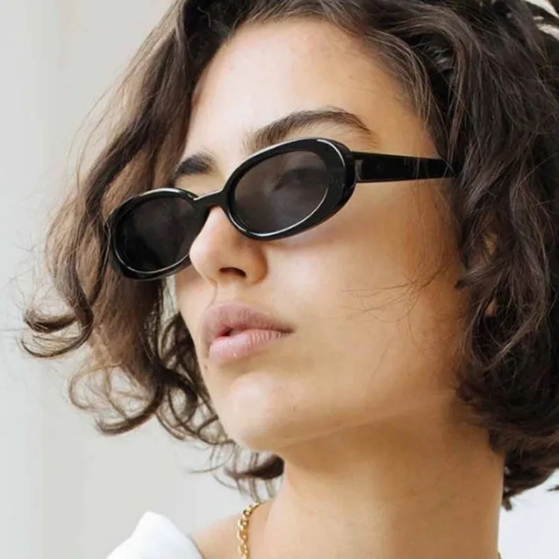 Kleine ovale Sonnenbrille für Damen, Retro-Vintage-Sonnenbrille für Damen, schwarz, weiß, rosa, klare Farbtöne, Sonnenbrille für Damen