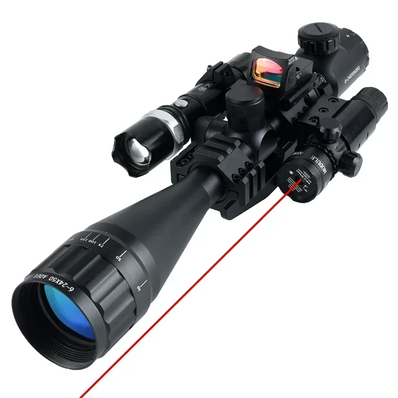 Imagem -05 - Riflescope Tático para Caça e Tiro Telescópio Reflex Red Dot Sight Laser Vermelho e Verde 624x50 Aoeg Airsoft