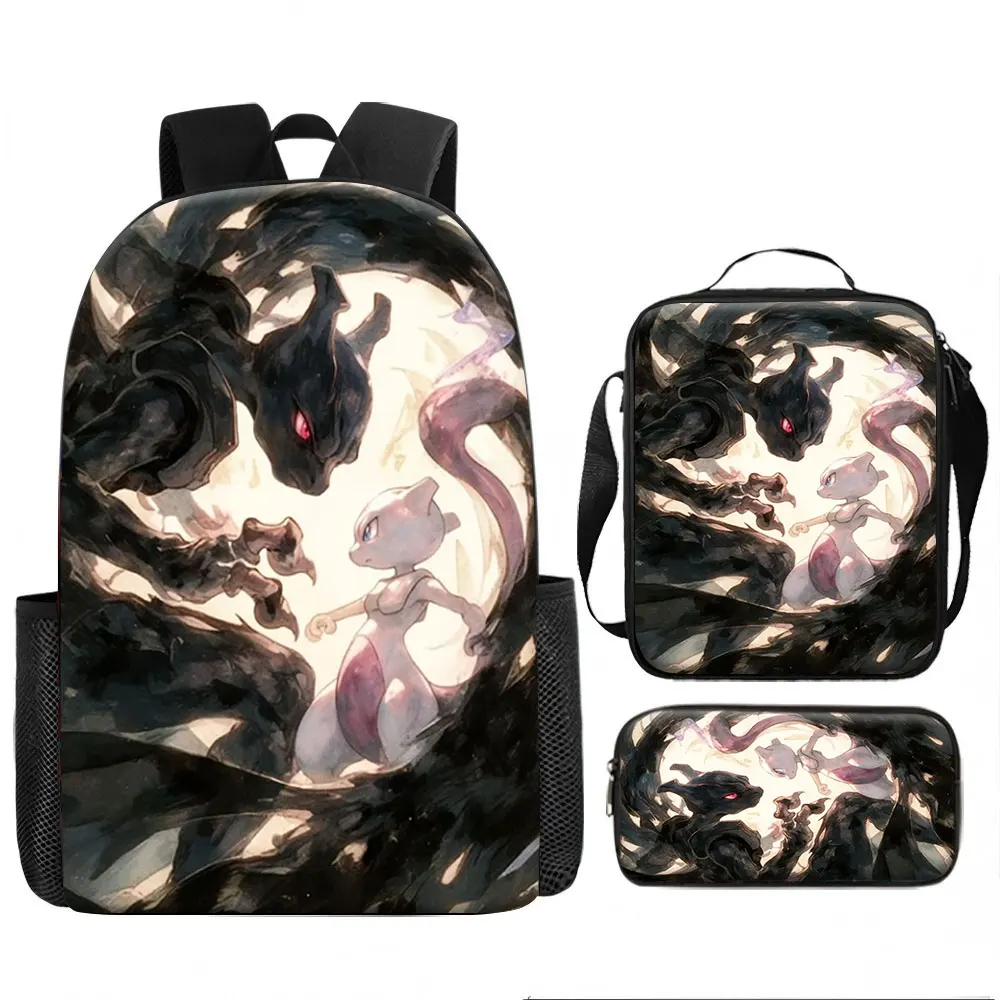 Kids Bag,Pokémon,Mewtwo & Mew 3pcs Backpack Set Anime Psychic Print Rucksack Lunchbox Pencilcase for Kids