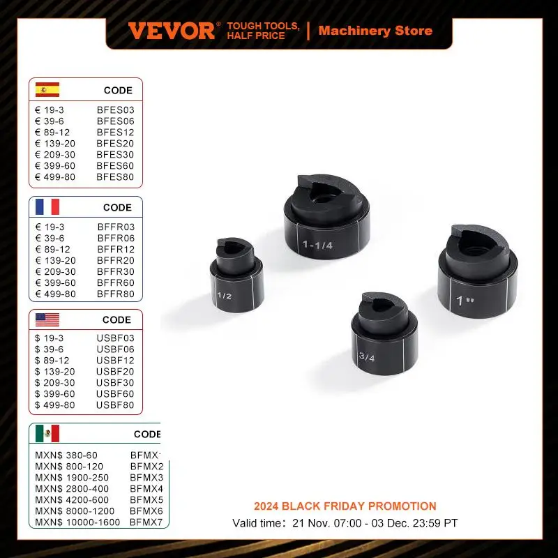 

VEVOR Hydraulic Knockout Punch Driver Kit Professional Hole Drilling Tool 4 Dies 1/2" to 1-1/4" for Steel Iron Aluminum Plastic