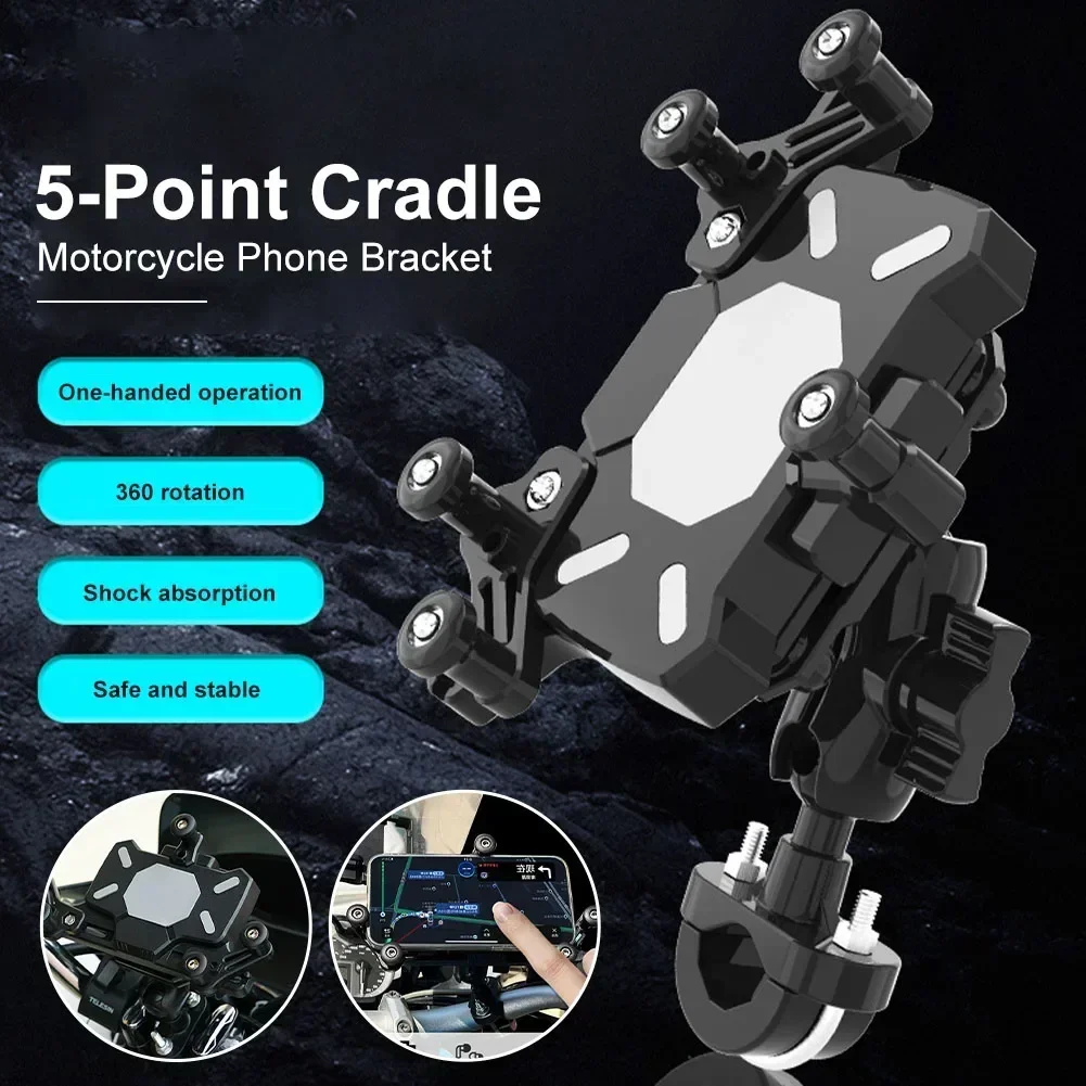 New Motorcycle Mobile Phone Holder Navigation Bracket 360° Rotation  Shockproof Bike Handlebar Rearview Mirror Mount GPS Clip