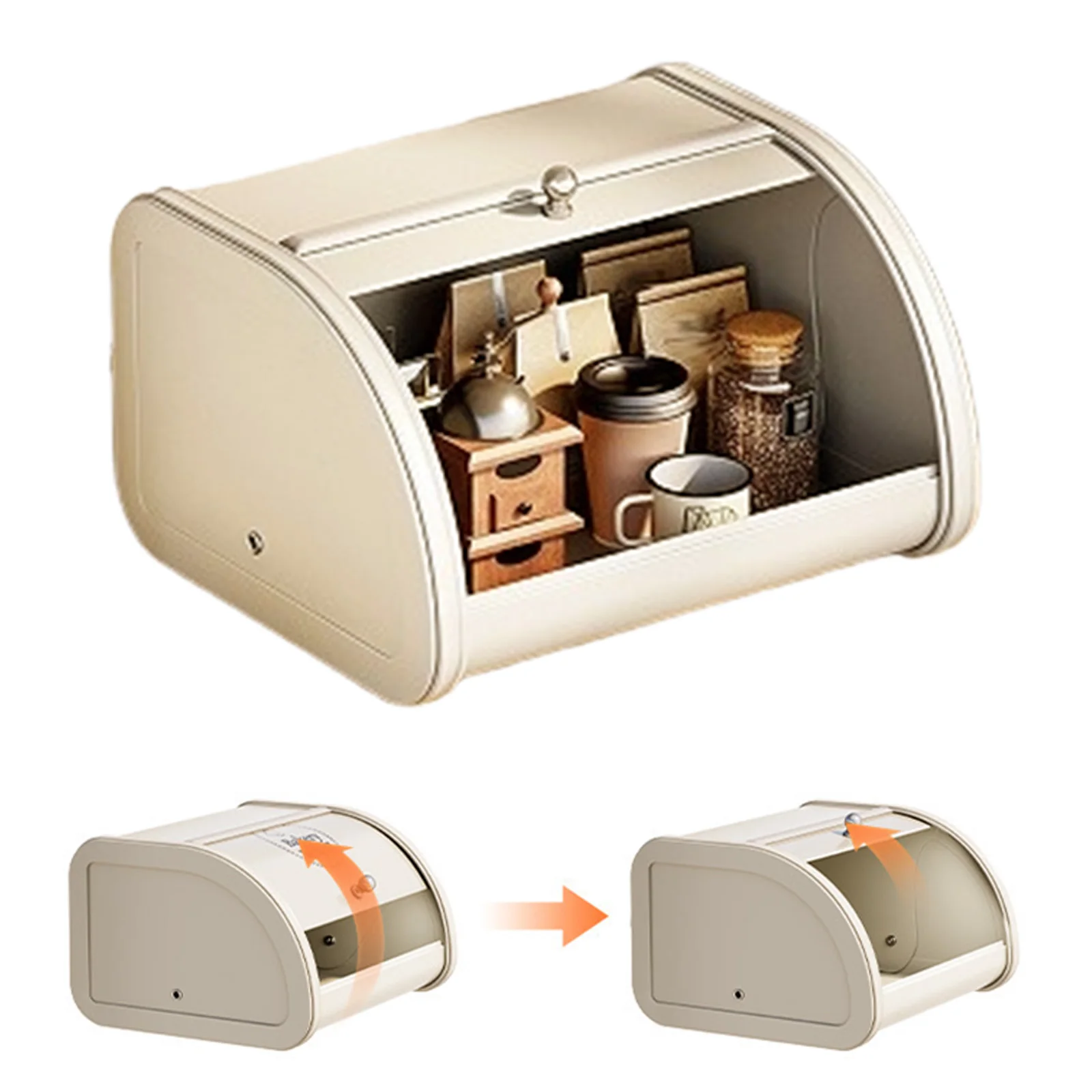 

Bread Bin Container with Roll-up Lid Bread Box Large Capacity Desktop Storage Box Stainless Steel for Kitchen Counters Organizer