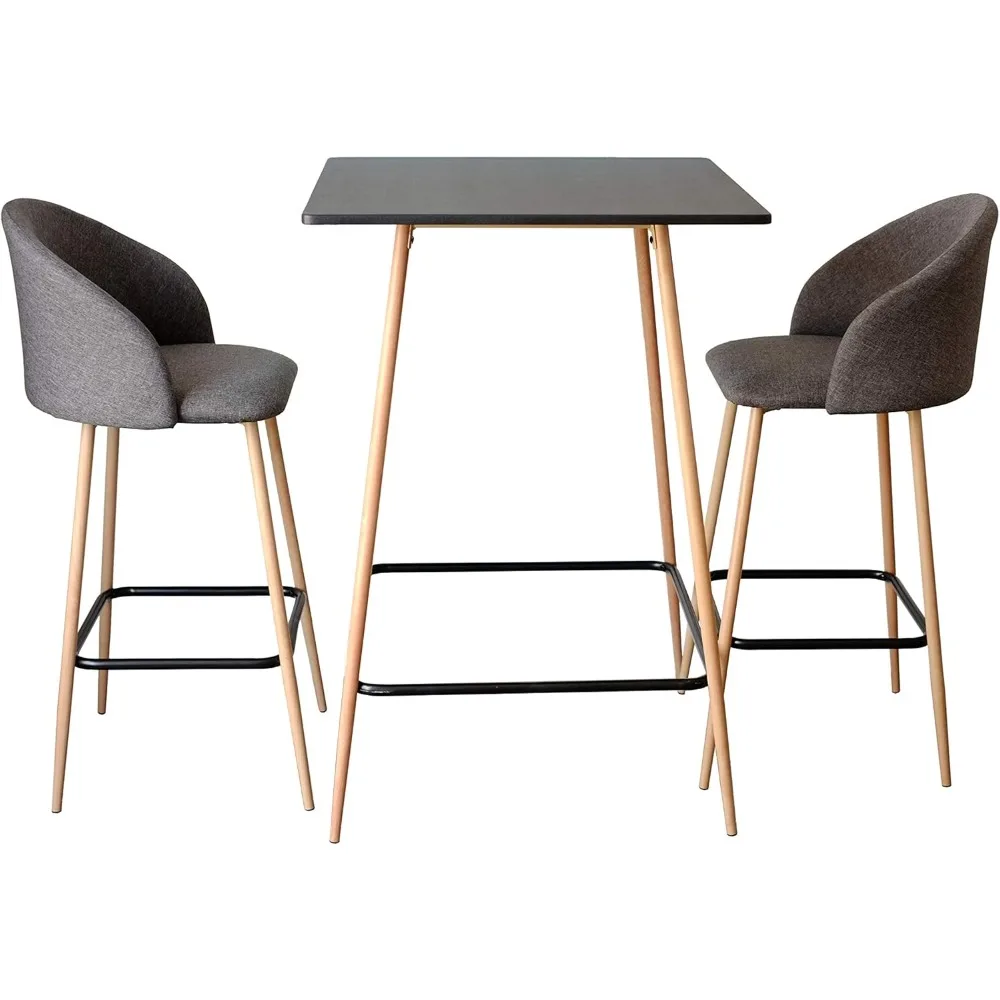 

Bar Table Set, Modern Pub Table Dining Set, Kitchen Counter Height Dining Table Set (3 PCS Set (Table Matte Black with 2 Bar Sto