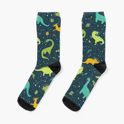 Calcetines de aventura espacial de dinosaurio para hombres y mujeres, hockey, Rugby, calcetín divertido