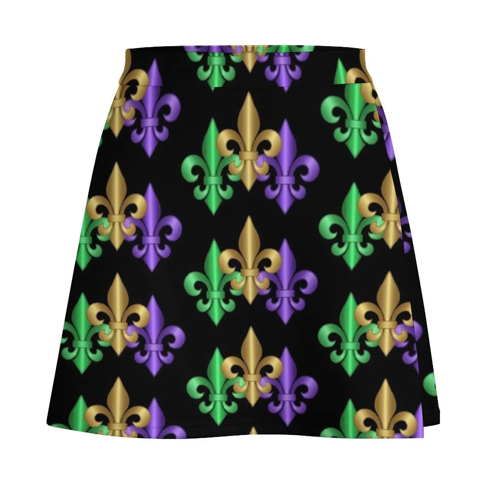 Green Gold and Purple Fleur-de-Lis Symbols Mini Skirt Miniskirt woman japanese fashion korean style