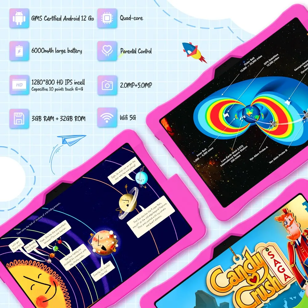 Kinstone Kids Android12 Tablet 10.1 Inch 6000Mah Education PC Safety Eye Protection Screen Tablets Parental Lock Tablet