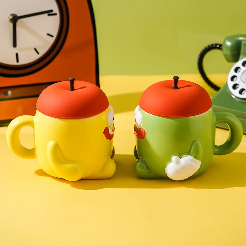 

Cartoon Funny Apple Ceramic Mug Thick Lips Big Mouse Apple Shaped Coffee Mug Breakfast Milk Cup For Kids