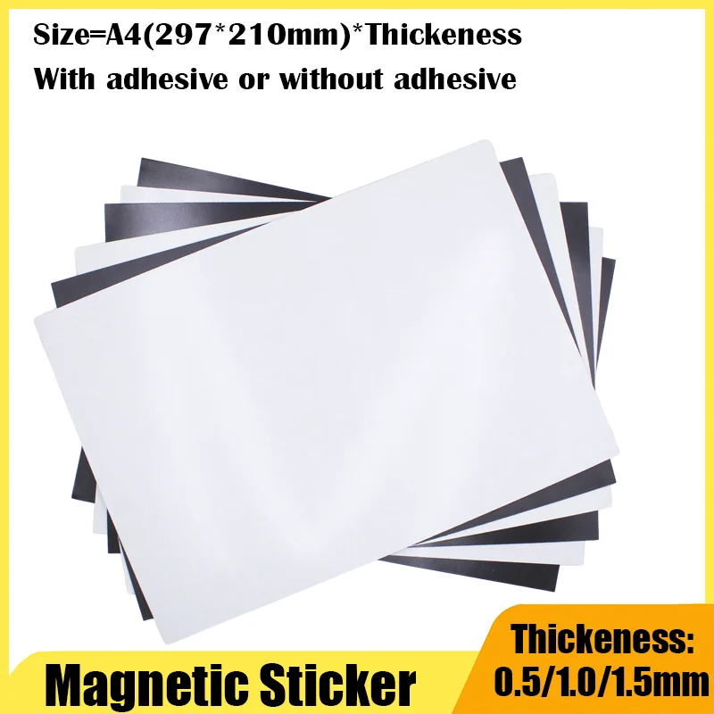 0.5/1.0/1.5mm A4 Magnet Sheet Black Magnetic Mat Refrigerator Photo Picture Cutting Die Craft Magnets Sheets Adhesive White 1pcs