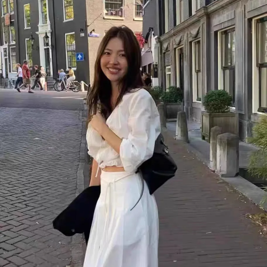 Tannat ajustable largo Sve irt mujer suelta cómoda dulce Netie Top Faionable Lazy Sle Casual Busin Wear