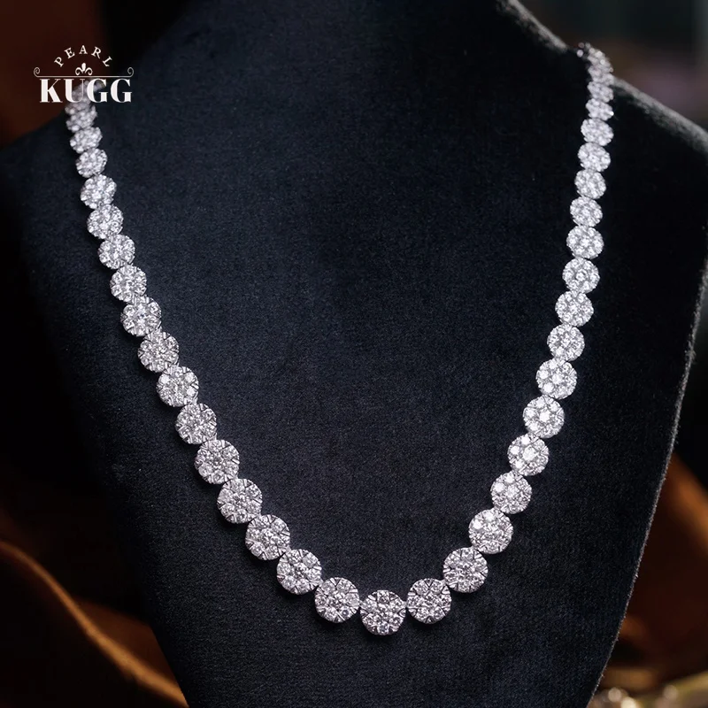 KUGG 18K White Gold Necklace Luxury Shiny Design 16.5carat Real Natural Diamond Necklace for Women Senior Banquet High Jewelry