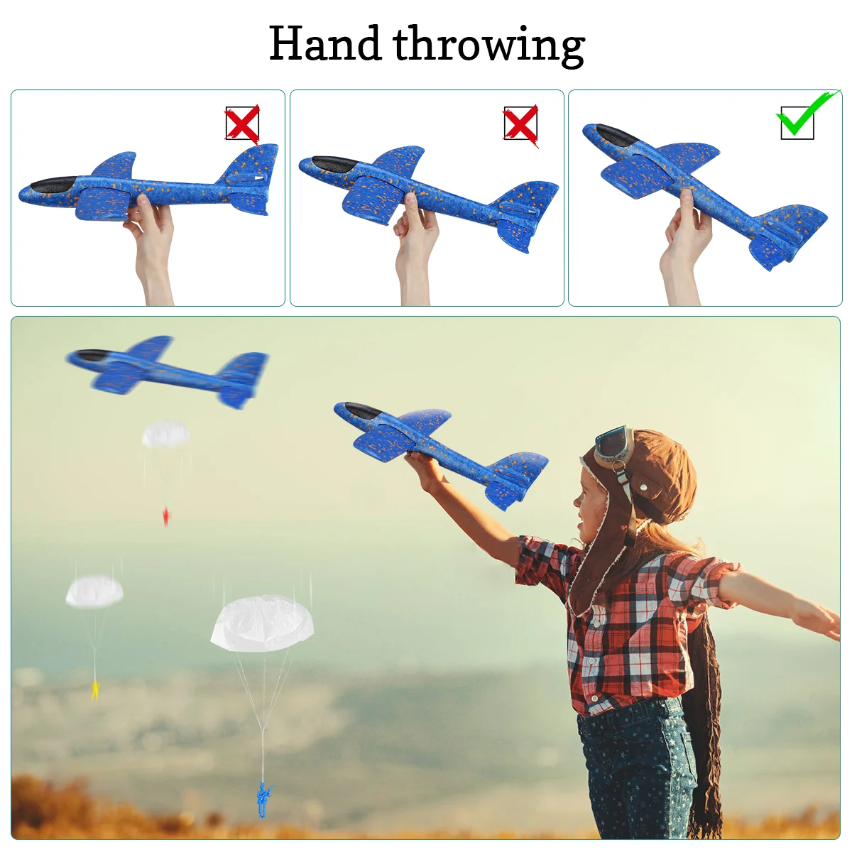 Toyvian 3 STKS Flying Glider Vliegtuigen Lichtgewicht Gooien Vliegtuig Leuk Speelgoed Feestartikelen voor Kinderen met 3 Parachutisten (Willekeurige Kleur)